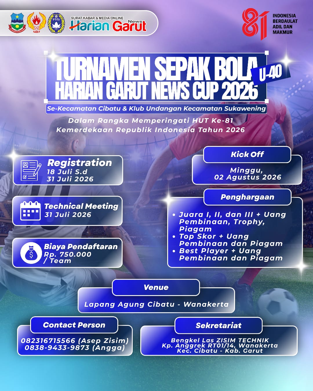 Turnamen Sepakbola U-40 Segera Digelar, Asep Zisim Sebut Ini Akan Menjadi Ajang Panggung Para Legend di Kecamatan Cibatu